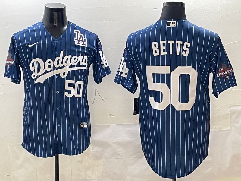 Men Los Angeles Dodgers #50 Betts Blue Stripe Game Nike 2025 MLB Jersey style 5->los angeles dodgers->MLB Jersey